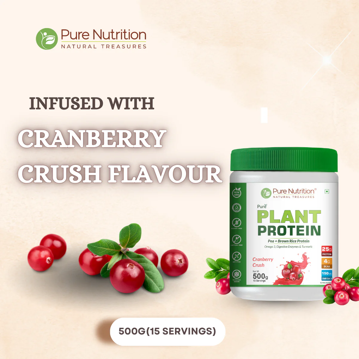 Vegan Protein Cranberry Crush Powder – Plant-Based Protein (500g) - Image 5