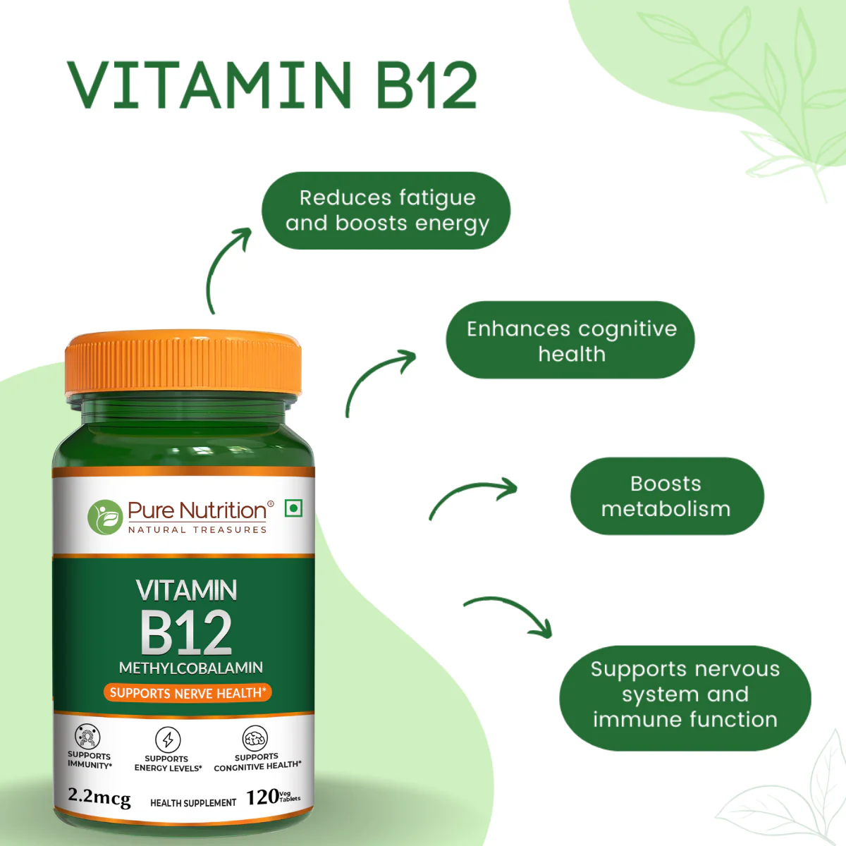 Vitamin B12 from Methylcobalamin - 120 Vegetarian Tablets | Supports Energy and Overall Wellness for Men and Women - Image 4
