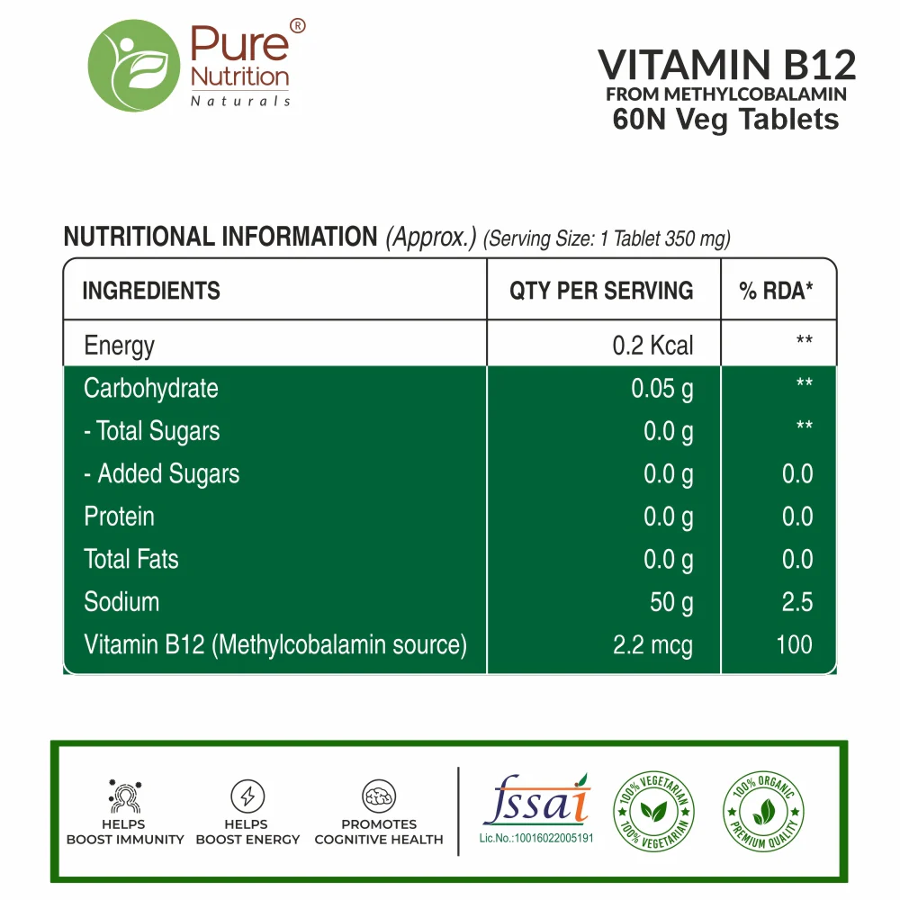 Vitamin B12 Methylcobalamin - 60 Vegetarian Tablets | Supports Energy and Overall Wellness for Men and Women - Image 6