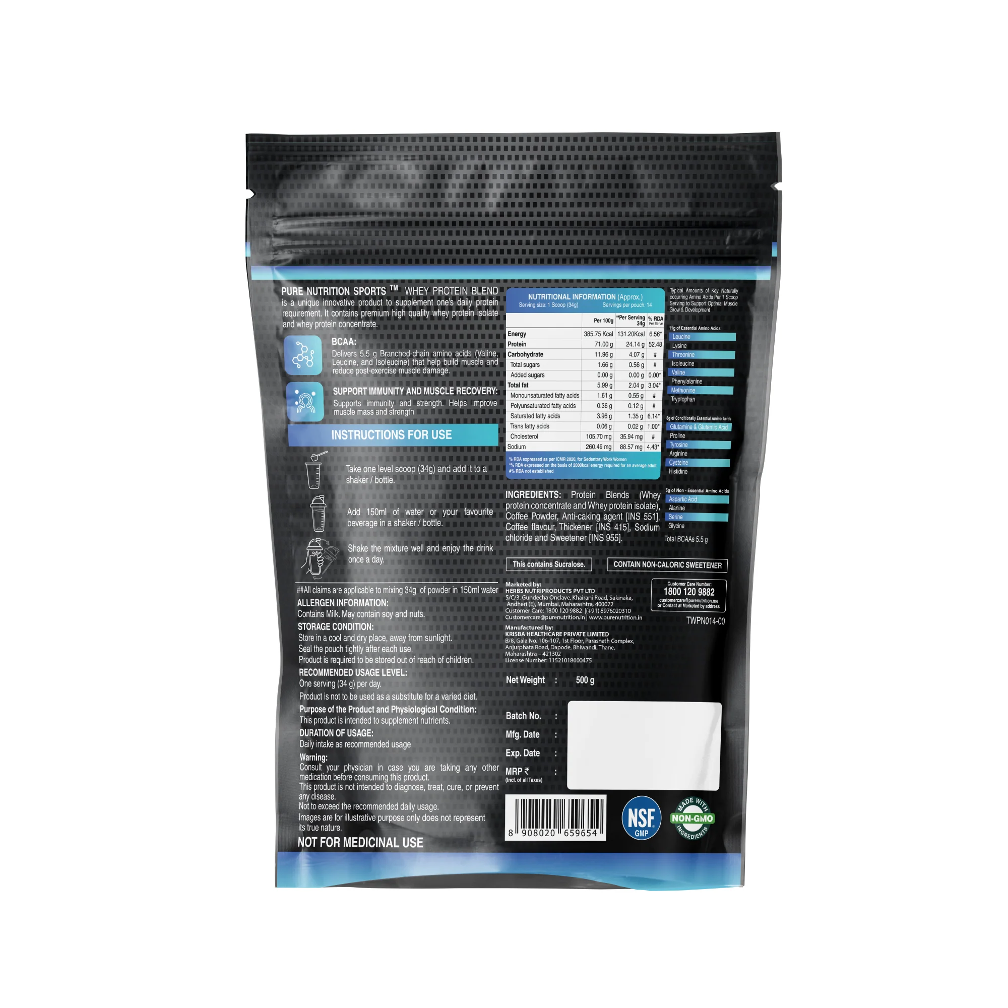 Whey Protein Blend For Muscle building, Lean muscle building (Cafe Mocha)- 500 gm - Image 5